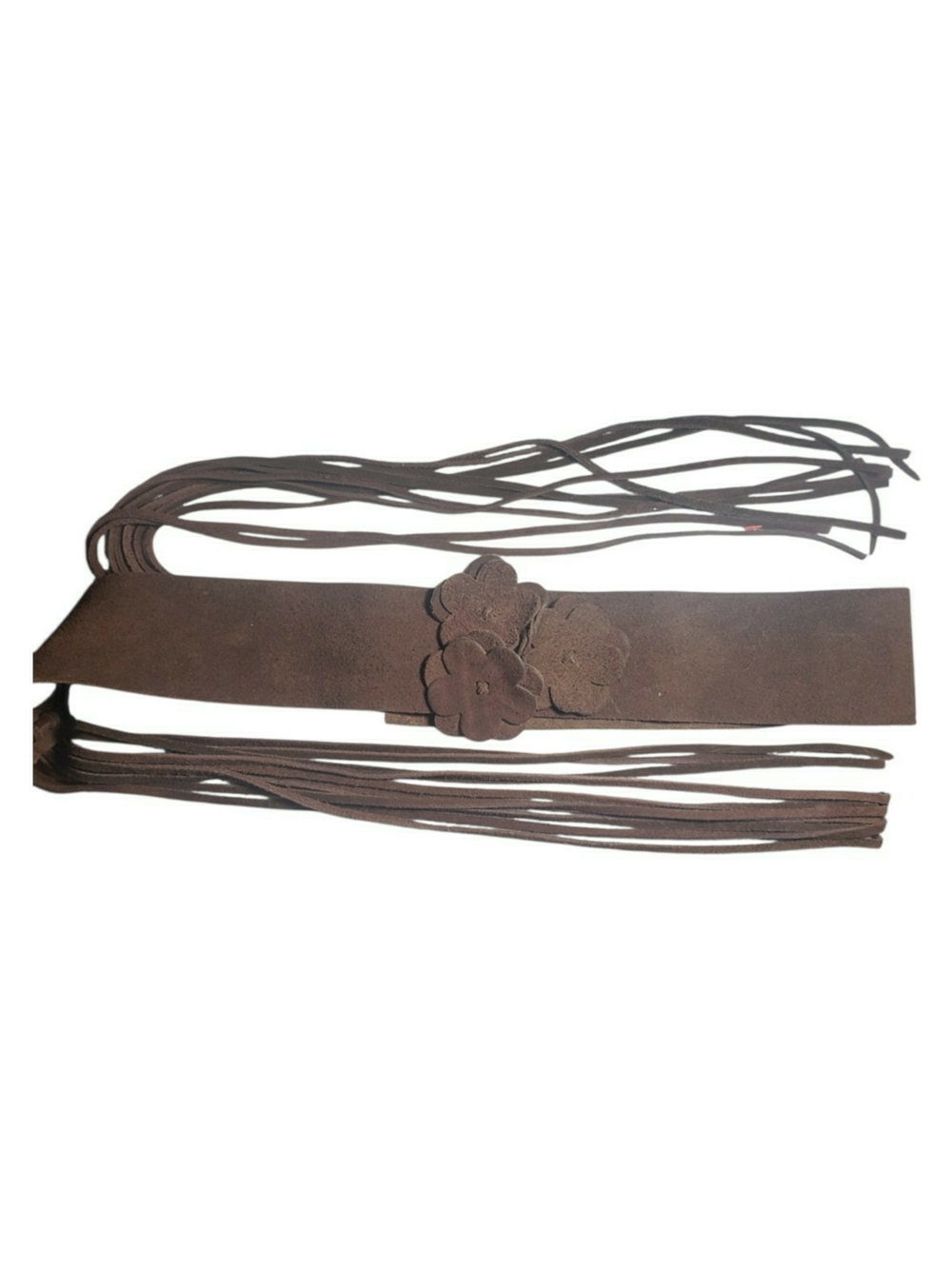 Brown tie leather floral fringe waist belt - Women Accessories